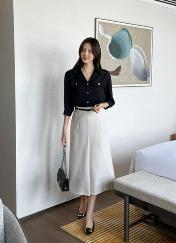 Boybi Collar Pocket Three Quarter Sleeve Jacket Blouse